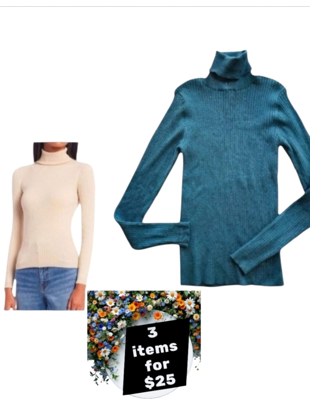 Copper Key Deep Teal Ribbed Turtleneck Sweater